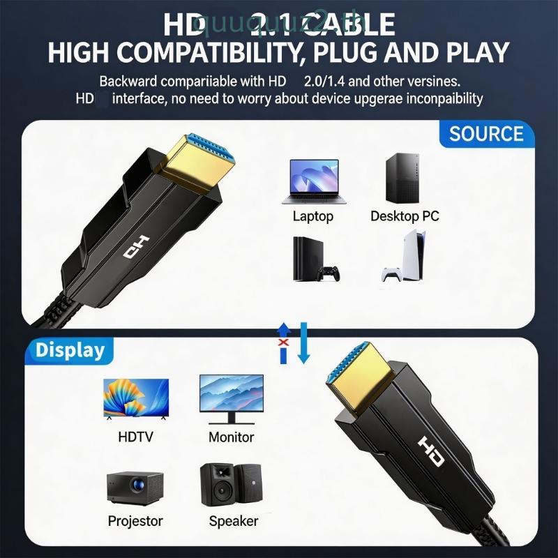Quu Low Profile 8K60Hz to HDTV2 1 Extension Cable 15m 20m 30m 80m ความยาวตัวเลือกเหมาะสําหรับระบบฝัง
