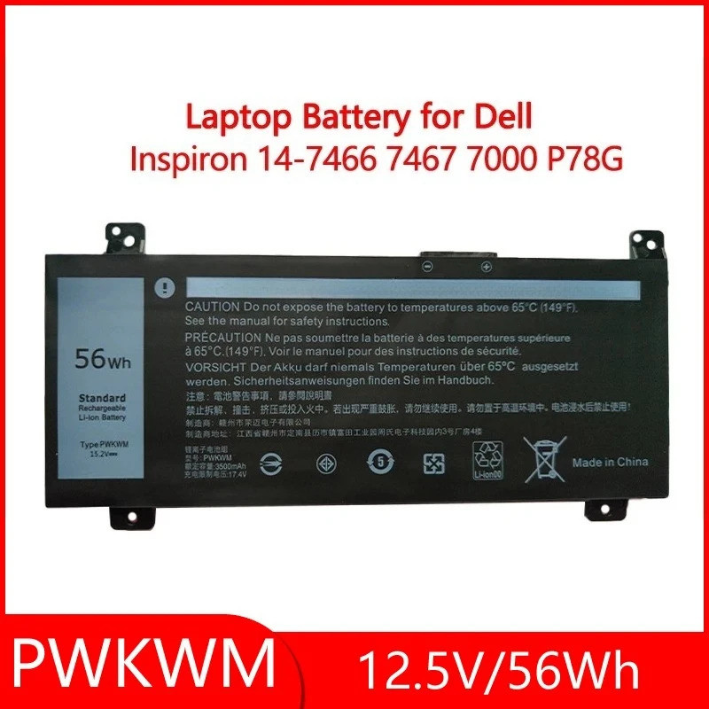 PWKWM แบตเตอรี่แล็ปท็อปเปลี่ยนสําหรับ Dell Inspiron 14-7466 14-7467 7000 Series 0M6WKR 63K70 9KY50 P