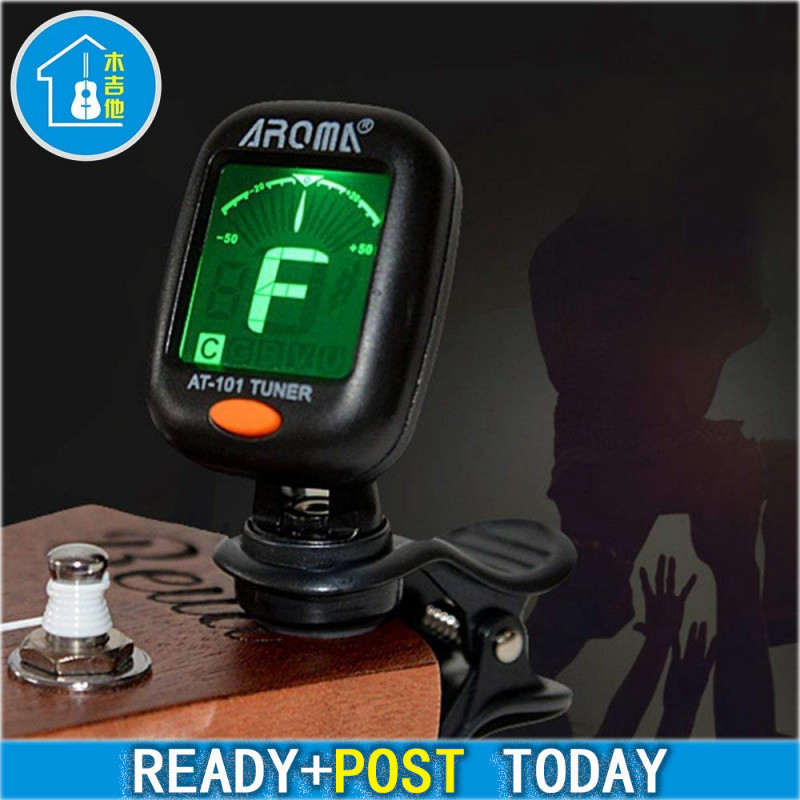 Digital Clip-On Guitar Tuner AROMA AT-101 Folding Chromatic Bass ไวโอลิน Ukulele Tuner