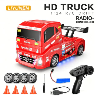 1:24 4WD RC Drift รถบรรทุกรุ่นรถ 20 กม./ชม.ความเร็วสูง 2.4G รีโมทคอนโทรลรถแข่งพร้อมไฟ LED ของเล่นเด็ก