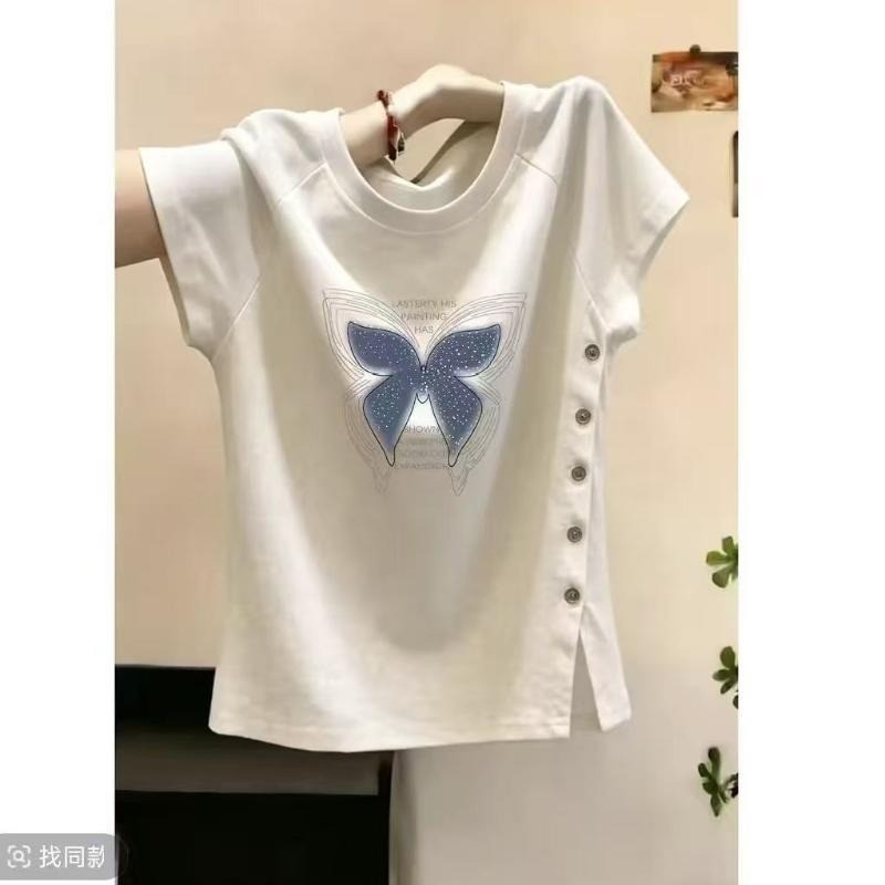 เสื้อยืดผู้หญิงแขนสั้นสไตล์ใหม่แฟชั่นและลําลองวัยกลางคนและหลวมวัยกลางคนผู้หญิงแขนสั้น