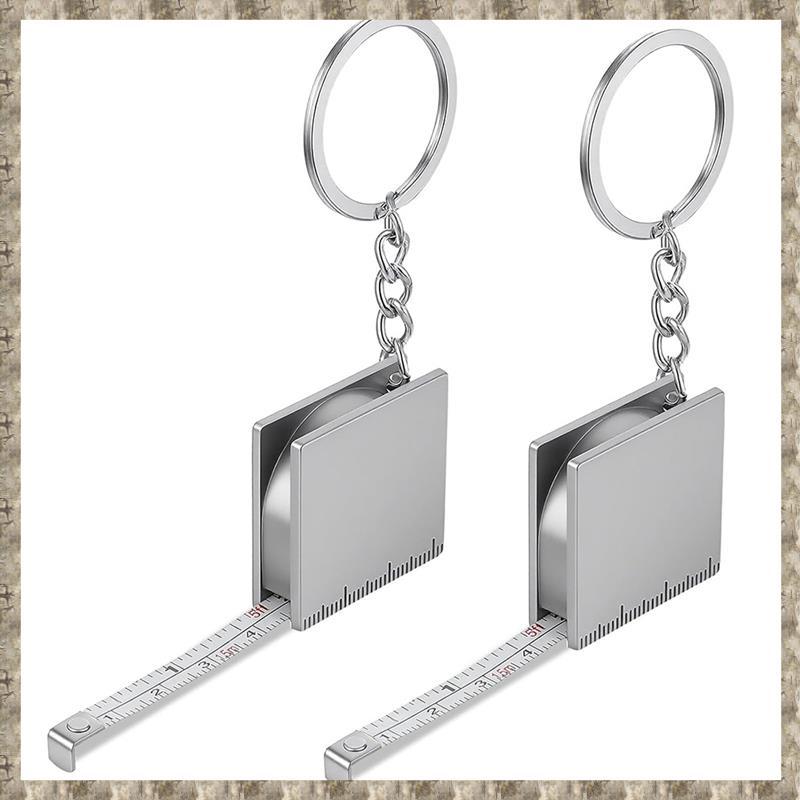 [uhktyltui123.th] พวงกุญแจวัดเทปขนาดเล็ก 2 ชิ้น โลหะหดได้, สีเงินเมตริกขนาด Easy Reading Key Chain