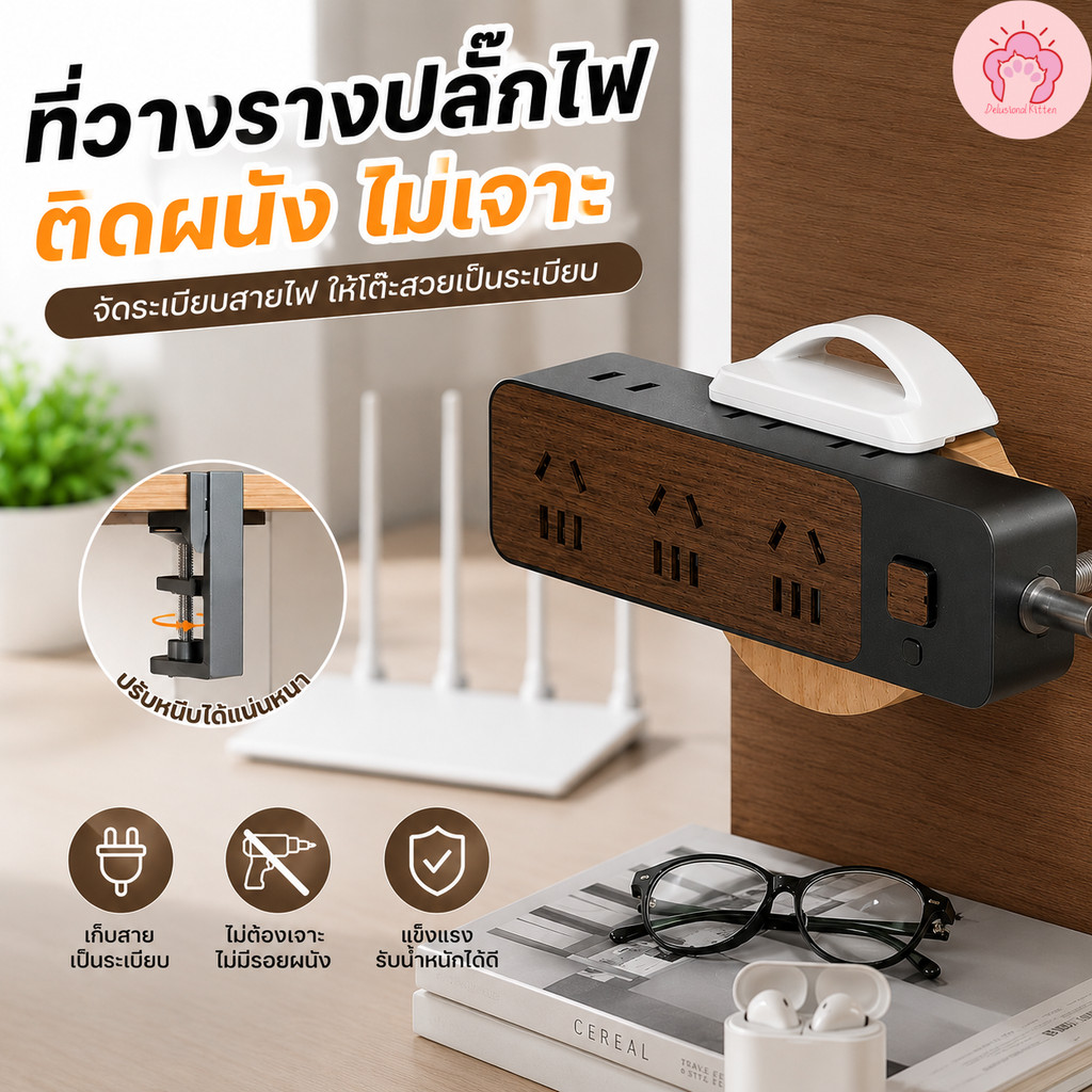 จัดส่งรวดเร็ว 🔥 ที่วางรางปลั๊กไฟ ดูดสูญญากาศ แผ่นติดรางปลั๊กไฟ ยึดปลั๊กแบบไม่ต้องเจาะกำแพง Power Strip Holder