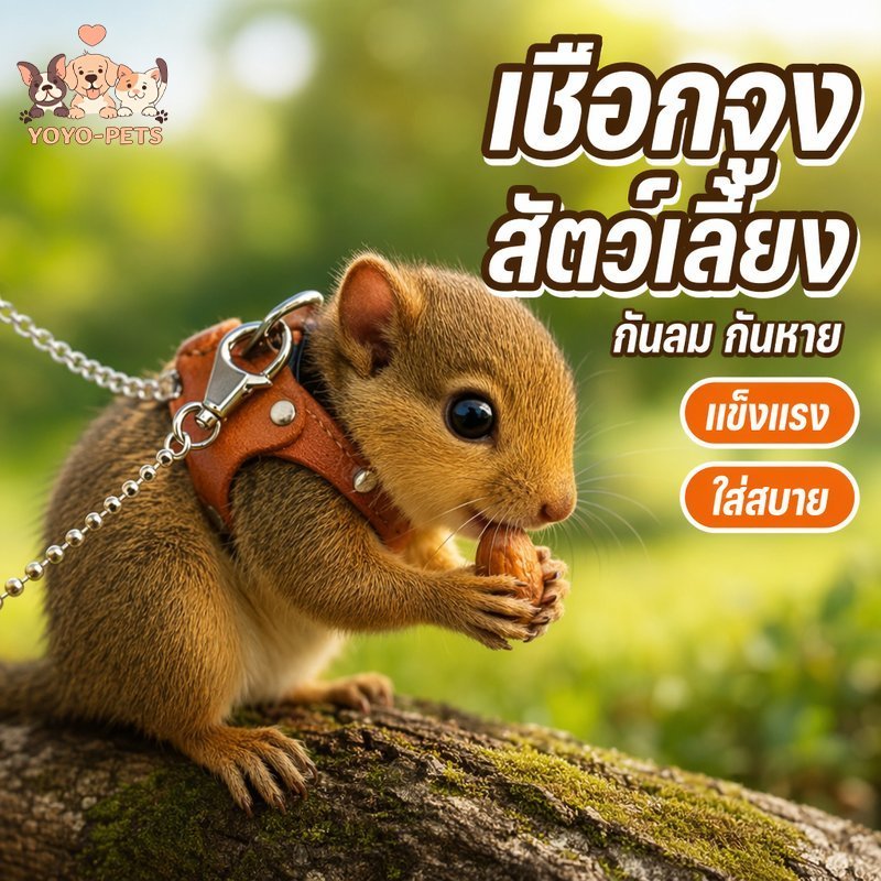 สายจูงสัตว์เล็ก หนูแฮมสเตอร์ กระรอก เชือกจูงสัตว์เลี้ยง ปรับได้ นุ่มเบา กันหลุด พกพาง่าย
