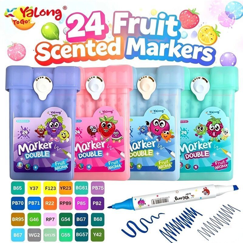 Yalong ปากกามาร์กเกอร์ 24 สี กลิ่นผลไม้ ปากกาสองหัว อุปกรณ์งานศิลปะ งานฝีมือ อุปกรณ์การเรียน