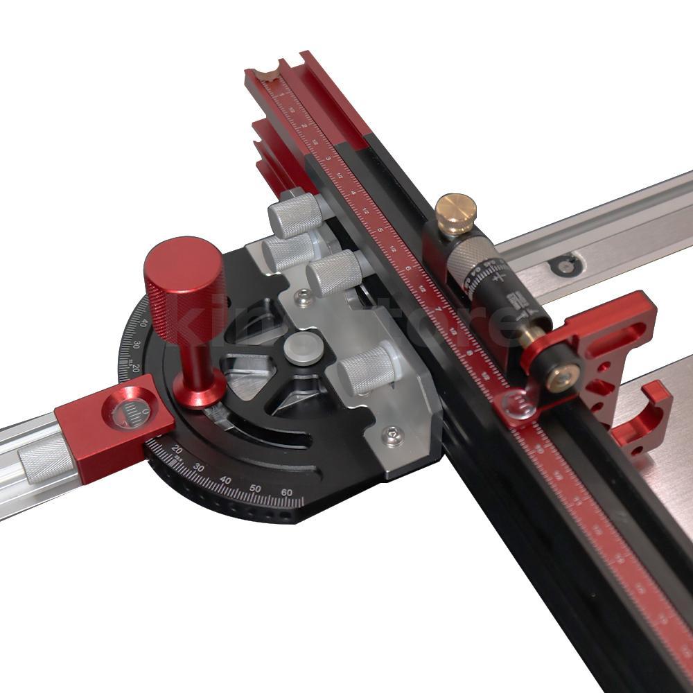 ENJOYWOOD ปรับมุมงานไม้ Push Handle w/ Precision CNC อลูมิเนียม Backing Block 0.02 มม.Fine-Tunning Scale เลเซอร์แกะสลักไม้บรรทัดสําหรับตารางเลื่อย