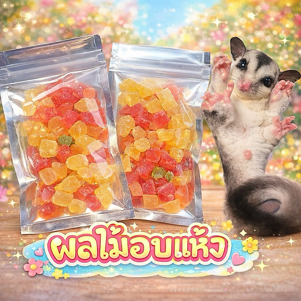 Dried Mix Fruit 50g ผลไม้อบแห้ง สำหรับสัตว์เลี้ยง ชูการ์ กระรอก แฮมเตอร์ เม่นแคระ และสัตว์ฟันแทะ ผลไม้นก