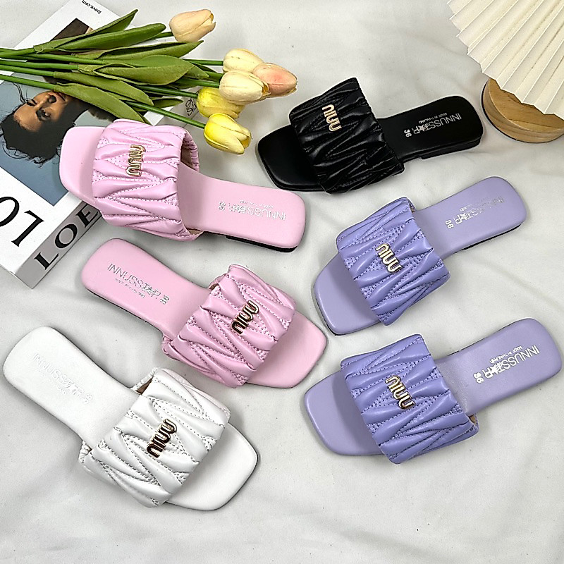💗🤍รุ่นmiu💜🖤 รองเท้าแตะแฟชั่นหน้าสวม พร้อมส่ง4สี ดีเทลผ้าน่ารักแต่งอะไหล่หรู งานตรงปกถ่าย
