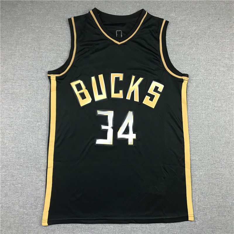 ชุดบาสเก็ตบอลรุ่นปักสีดําทองหมายเลข 34 BUCKS JERSEY Antetokounmpo Young Men Women BUCKS JERSEY