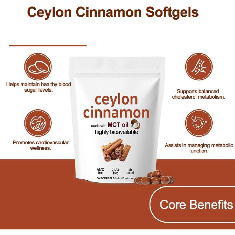 Ceylon Cinnamon Capsules 2 แพ็ค Ceylon Cinnamon Capsules บรรจุ MCT Oil, Ceylon Cinnamon MCT Oil, สาร