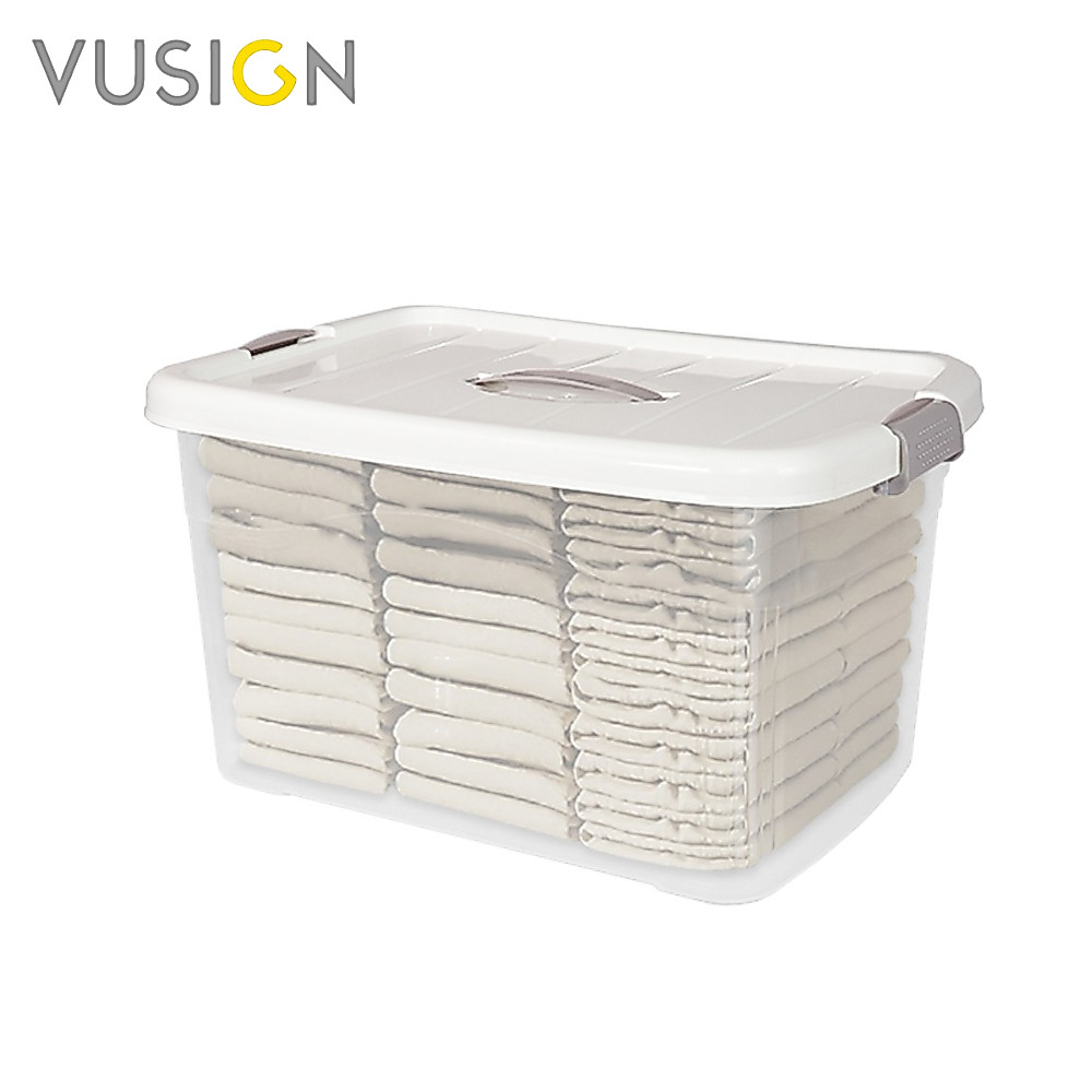 Vusign ลังพลาสติก ลังเก็บของ กล่องพลาสติก กล่องเก็บของ มีฝาล็อก สีโปร่งใส วางซ้อนกันได้ Storage Box