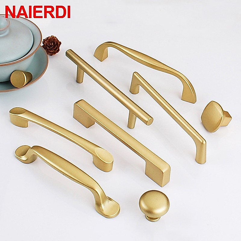 Naierdi Matte Gold ตู ้ จับยุโรปสไตล ์ อลูมิเนียมตู ้ ครัวดึงลิ ้ นชักลูกบิดเฟอร ์ นิเจอร ์ Handle