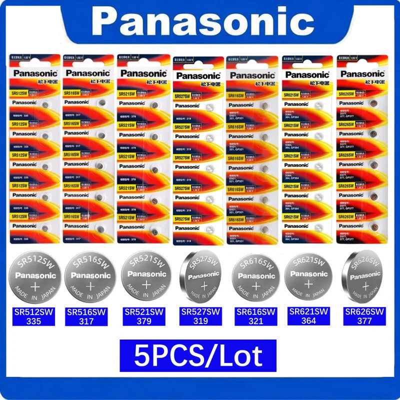 5PCS Panasonic แบตเตอรี่เดิม SR512SW 335 SR516SW 317 SR521SW 379 SR527SW 318 SR616SW 321 SR621SW 364