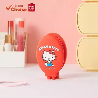 MINISO ซีรีส์เฮลโลคิตตี้ - กระจกและหวี 2-in-1 แบบพกพา พับได้ ขนาด 9 ซม. × 5.5 ซม. (สีแดง/ขาว)