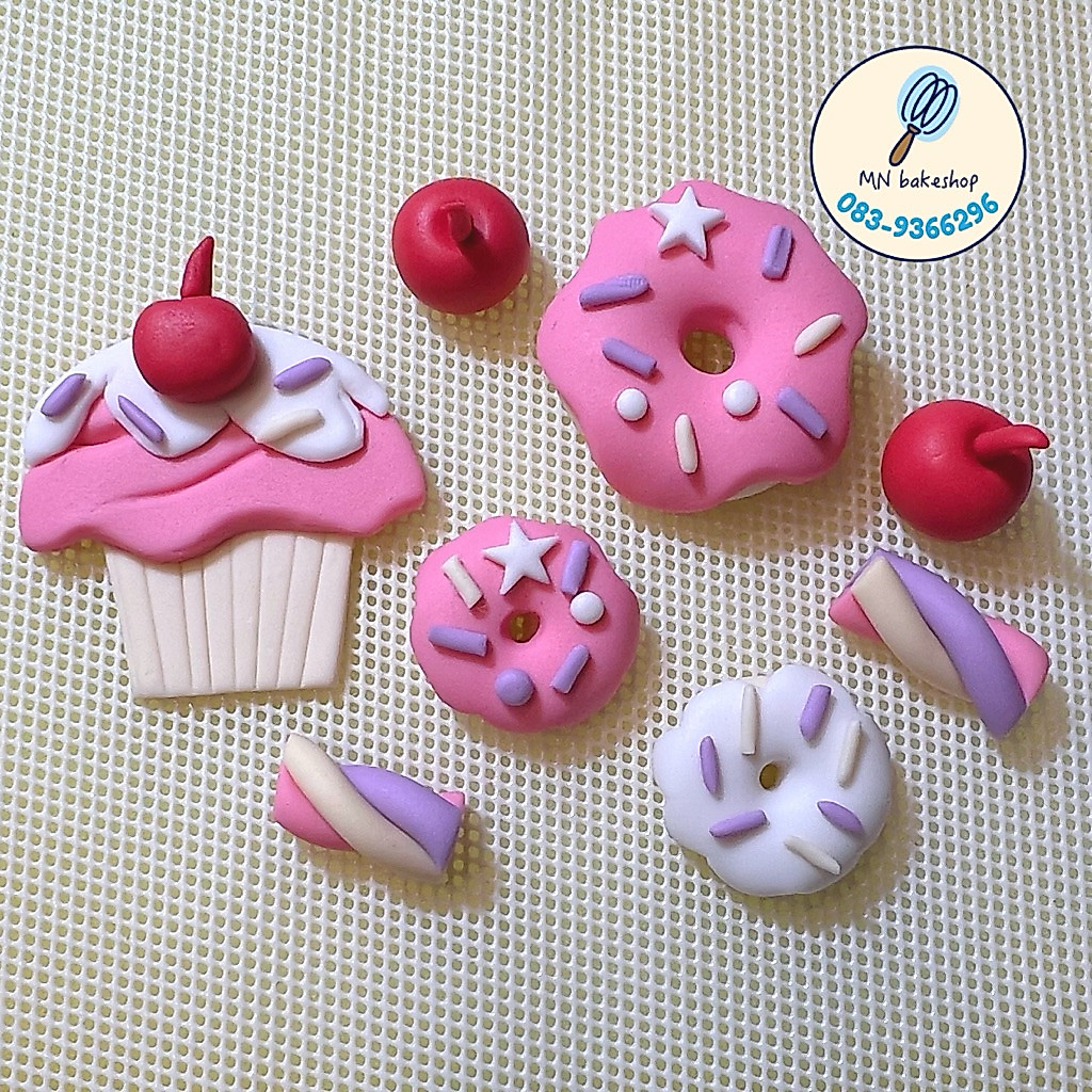 น้ำตาลปั้น Candy set เหมาะสำหรับตกแต่งเค้ก 1 ปอนด์ คัพเค้ก 5เซน โดนัทใหญ่ 4เซน โดนัทเล็ก 2.5เซน🍒