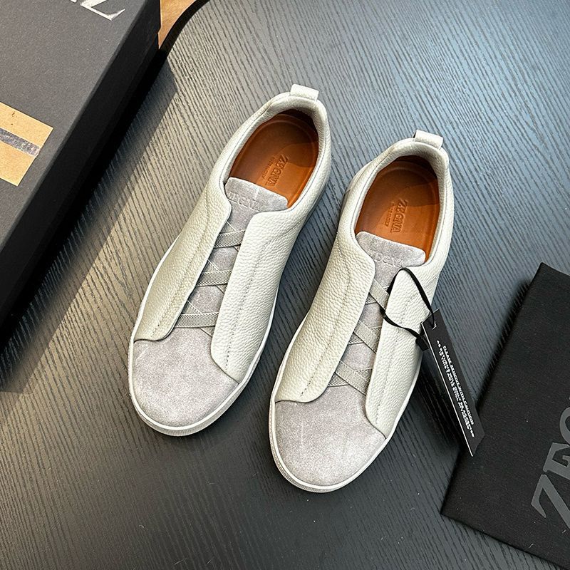 ZEGNA รองเท้าผ้าใบส้นเตี้ยหนังผู้ชาย