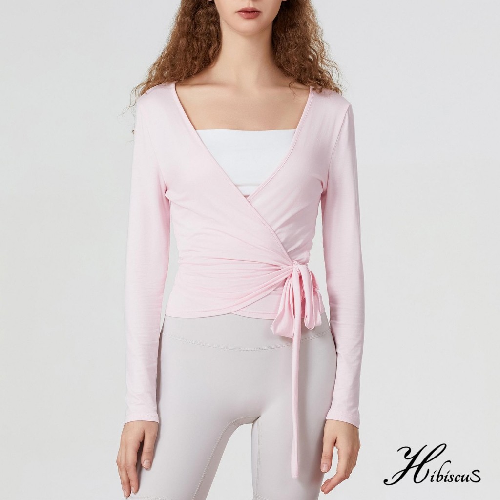 เสื้อครอสเวิพไทด์แขนยาวแบบซlim fit สีทึบ สำหรับสวมใส่ออกกำลังกายหรือแต่งตัวเรียบหรู