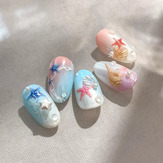 สติ๊กเกอร์ติดเล็บตกแต่งเล็บ Ocean Shell ปลาดาวน่ารักการ์ตูนแบน Nibirudu