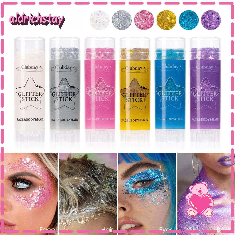 EXODUS Glitter Cream, แบบพกพา 6 สีเลื่อม Glitter Stick, Body Glitter Sticks Body Paint Glitter Cheek