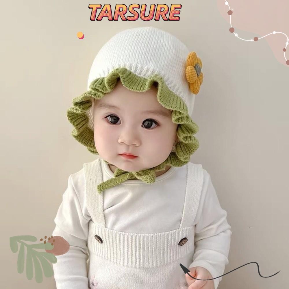 TARSURR หมวกเจ้าหญิงลูกไม้, Windproof Warm Pullover Cap, Coldproof Beanie Hat 0-3Y
