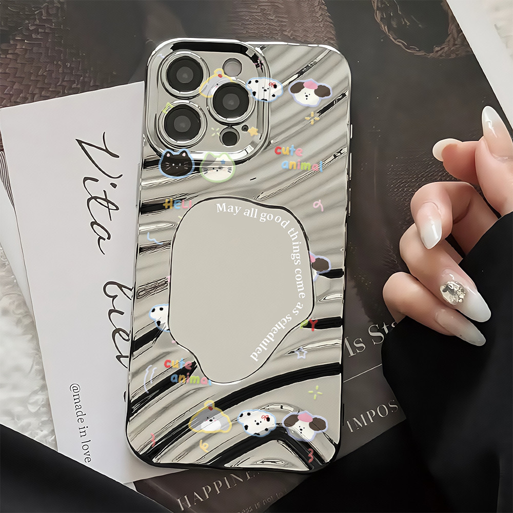 เคสโทรศัพท์มือถือ Wave Mirror ป้องกันการตก มันวาว กระจกเงา For IPhone 16 15 14 13 11 6 7 8 plus Pro Promax XR XS BLJM329
