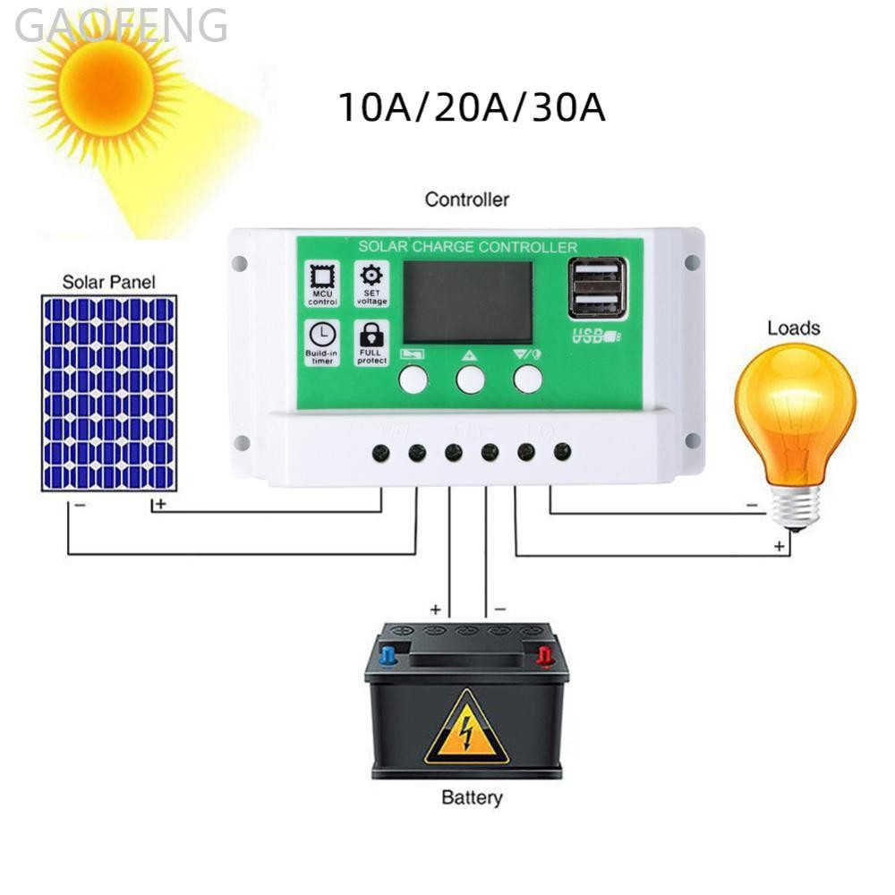 GAOFENG 10A/20A/30A 12V 24V Solar Charge Controller แบตเตอรี่ลิเธียมจอแสดงผล LCD PWM r Dual USB แผงพ