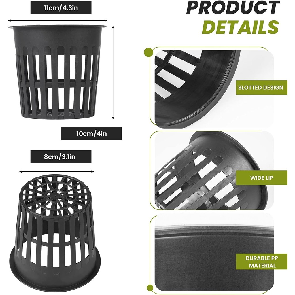 ISKYBOB 10 ชิ้นพลาสติกสีขาวสวนตาข่ายสุทธิหม้อตะกร้า Hydroponic ปลูกเนอสเซอรี่ Grow Supplies, 11 ซม./