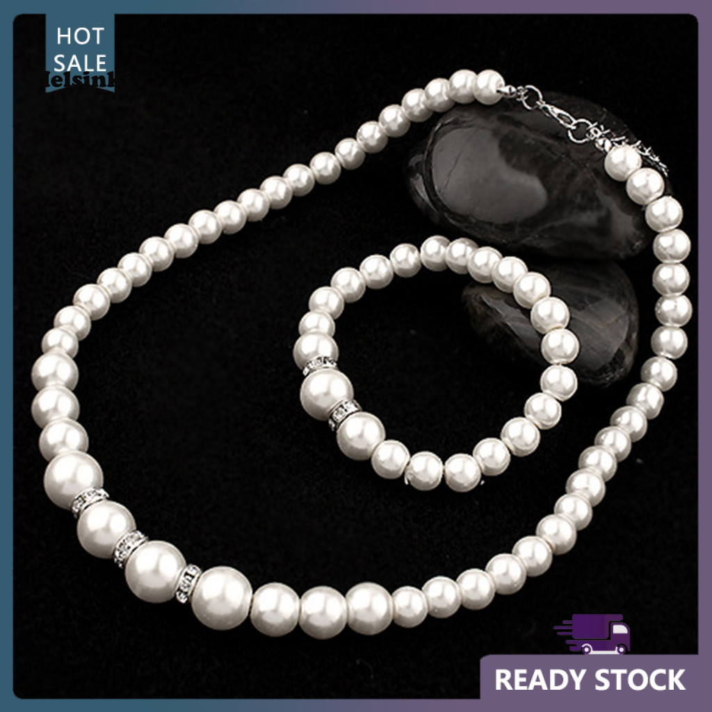 ชุดเครื่องประดับงานพิเศษฝังประณีต HLS ใช้วัสดุ Pearls จริง สำหรับสร้อยคอและต่างหู