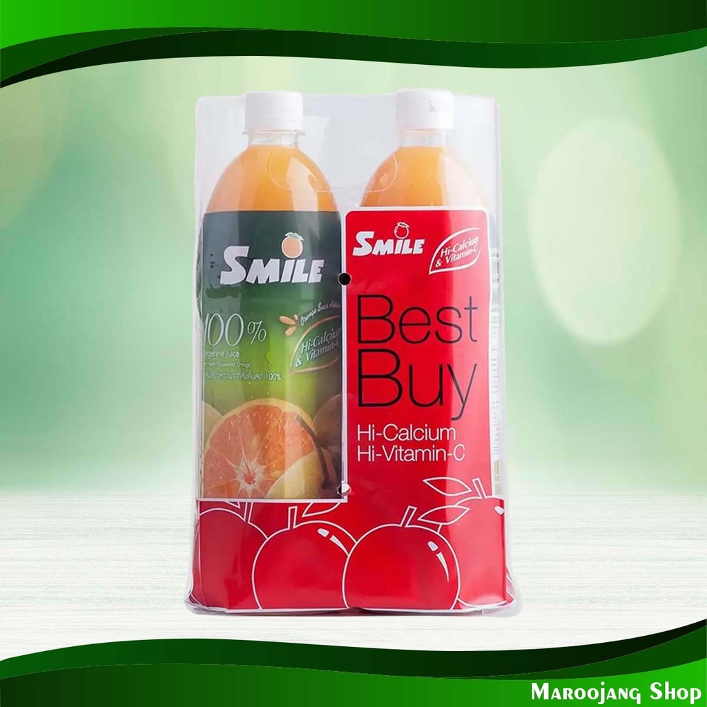 น้ำส้มคั้นแท้ 100% พาสเจอร์ไรซ์ สไมล์ 1 ล (2ขวด) 100% Pure Orange Juice Pasteurized Smile
