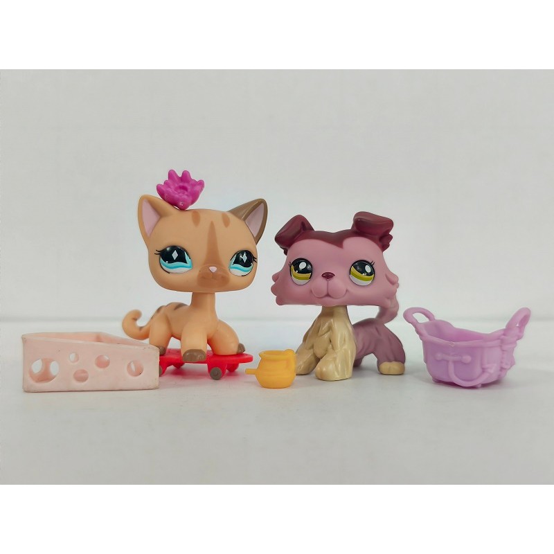 2 ชิ้น/ล็อต LPS รูปแมวสุนัข #886#1723 W/Accessories ของเล่น Littlest Pet Shop