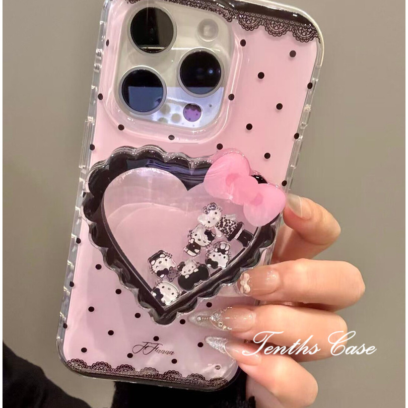เข้ากันได้กับ IPhone 17 16 15 14 13 12 11 Pro Max X XR Xs Max 7 8 Plus SE2020 Heart Bow Kitty Bracket เคสโทรศัพท์ Clear Soft Cover