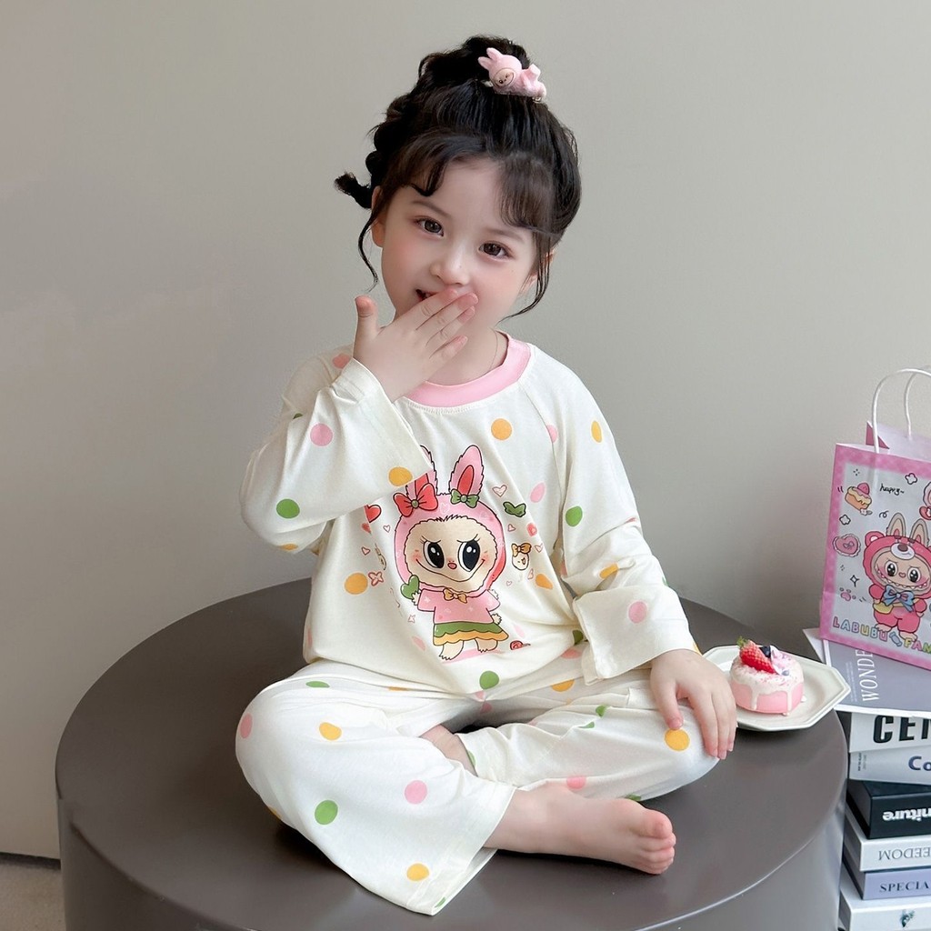 ชุดนอนเด็กผู้หญิง Labubu แขนยาว น่ารัก ระบายอากาศ ใส่สบายในบ้าน