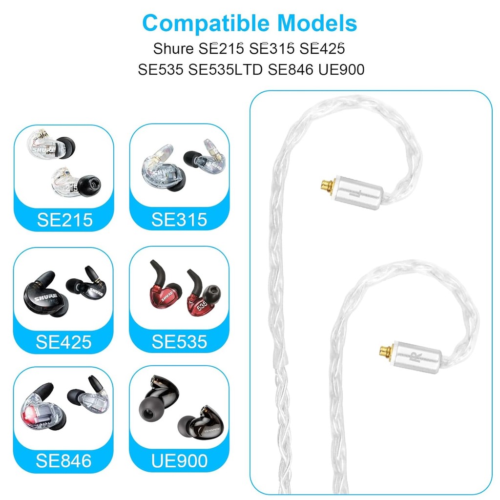 MMCX เปลี่ยนสายหูฟัง 8 Core SE425 สายสัญญาณเสียงใช้งานร่วมกับ Shure SE315 SE425 SE535 SE846 SE215 ue