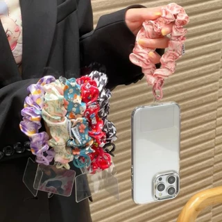 สายคล้องข้อมือสั้นอเนกประสงค์พร้อมสายคล้องโทรศัพท์มือถือ เชือกคล้องผมลายดอกไม้ป้องกันการสูญหาย พวงกุญแจเชือก