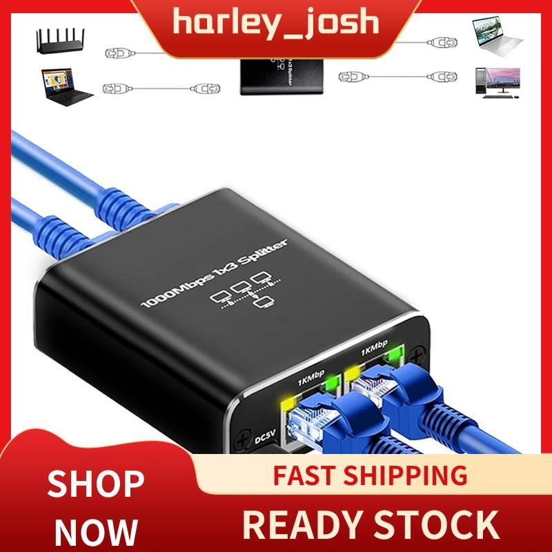 harley_josh Gigabit Ethernet Splitter LAN Extension Adapter ความเร็วสูง 1 ถึง 3, 1000Mbps LAN Splitt