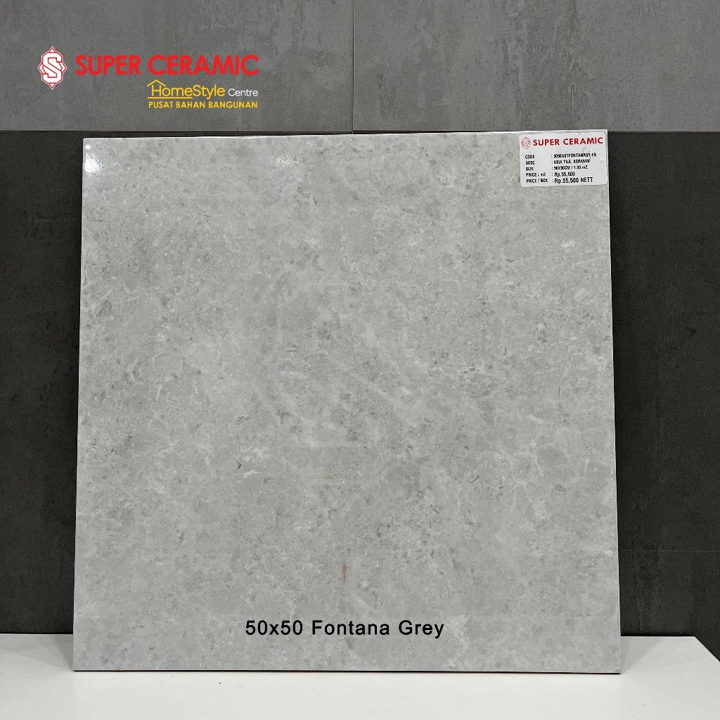 ASIA TILE 50x50 Floor Wall Ceramic - FONTANA GREY / FONTANA CREAM