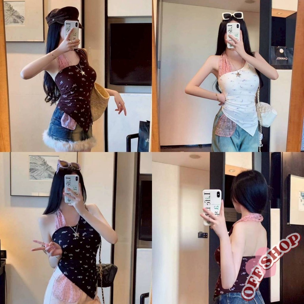 OFF SHOP 🥻ใหม่ 2025 เสื้อคล้องคอ เสริมฟองน้ำในตัว ลายน่ารักสีพื้น สไตล์เกาหลี' FY5563