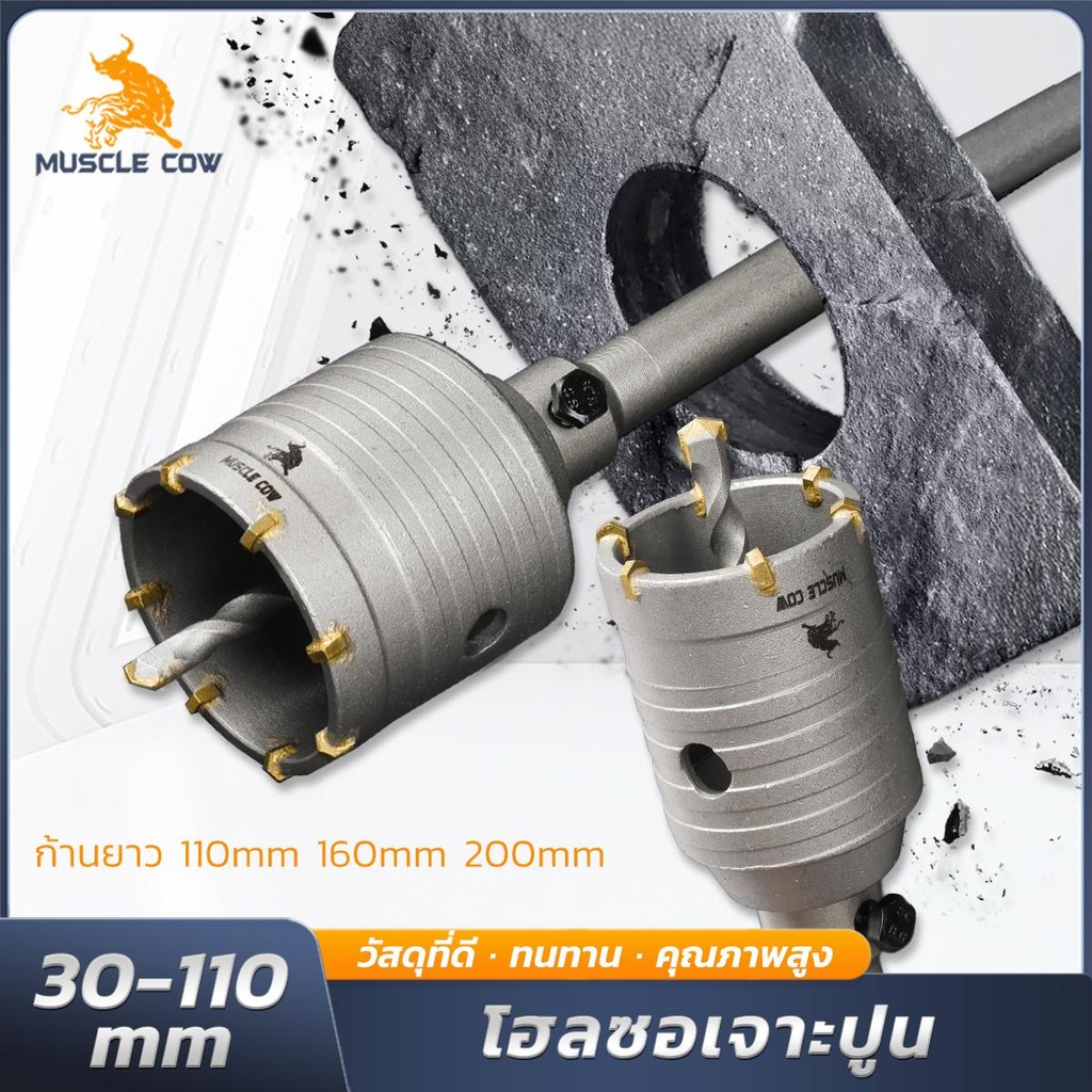 โฮลซอสำหรับเจาะปูนและคอนกรีต คาร์ไบด์แท้ ขนาด 30-110mm ก้าน 110/160/200mm