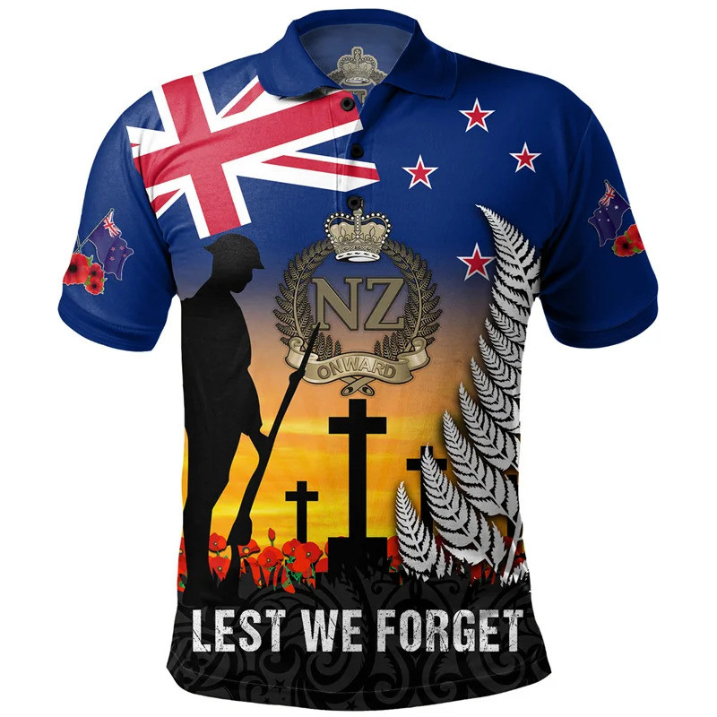 Anzac Day เสื้อโปโลสําหรับชาย Lest เราลืมปกแขนสั้นเสื้อกอล์ฟนิวซีแลนด์ Tonga วันชาติแฟชั่น Top