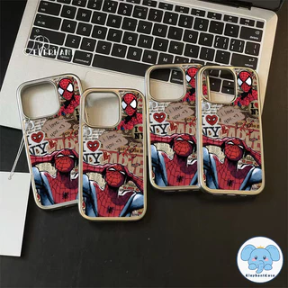 เคสกรอบเคลือบไฟฟ้าสุดหรูลายกราฟฟิตี้สไปเดอร์แมน สำหรับ IPhone 13 16 11 15 12 14 Pro Max XR X XS Max 16 7 8 15 Plus