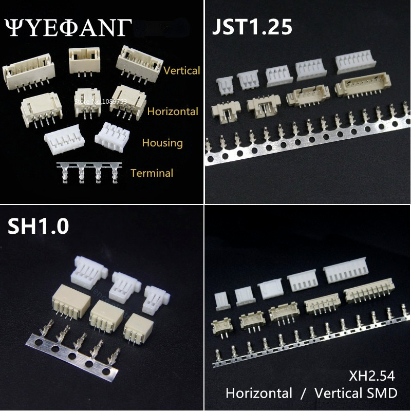 10 ชุด 1.0 1.25 1.5 2.0 2.54 SH/JST/ZH/PH/XH 1.25 มม. 2.0 มม. 2.54 มม.แนวนอน/แนวตั้ง SMD Pin Header + ที่อยู่อาศัย + Terminal ชุด