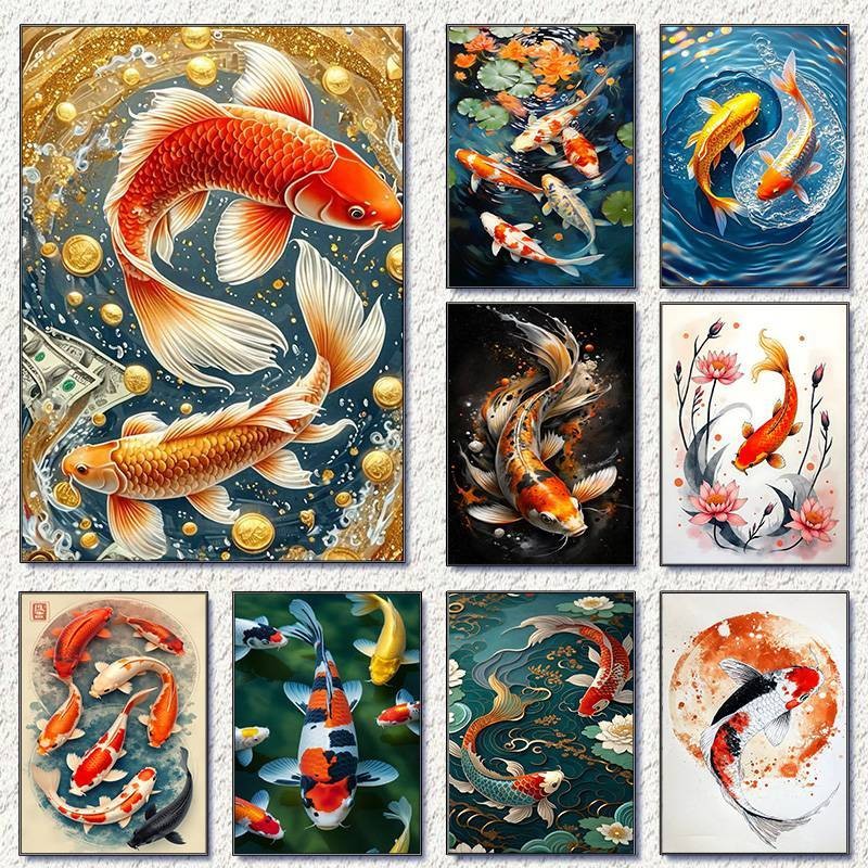 สีน้ำปลาคราฟ โปสเตอร์สไตล์ญี่ปุ่น สำหรับตกแต่งผนัง