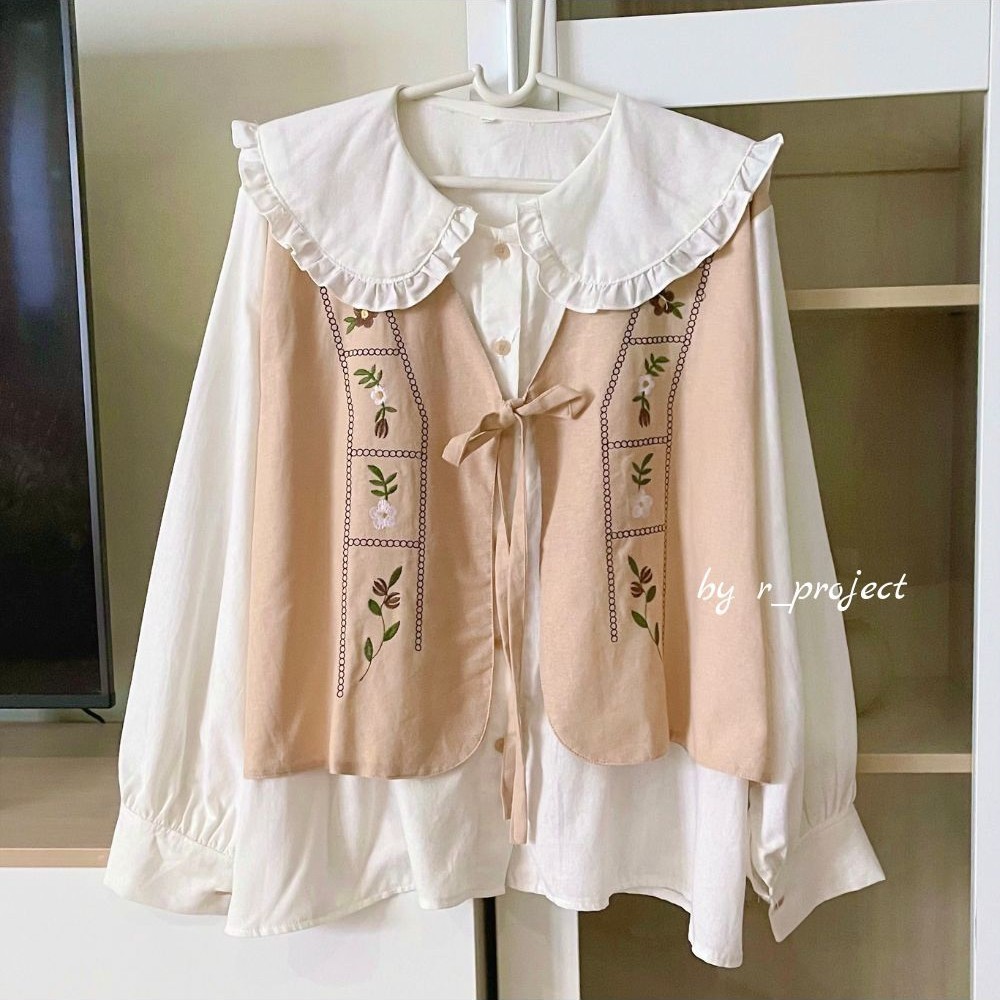 _%_ เสื้อ Zafanya - เสื้อกั๊กปักผู้หญิง - เสื้อสไตล์เกาหลี - ไซส์ 5L XXXL XXL XL LMS - วัสดุลินินผ้า