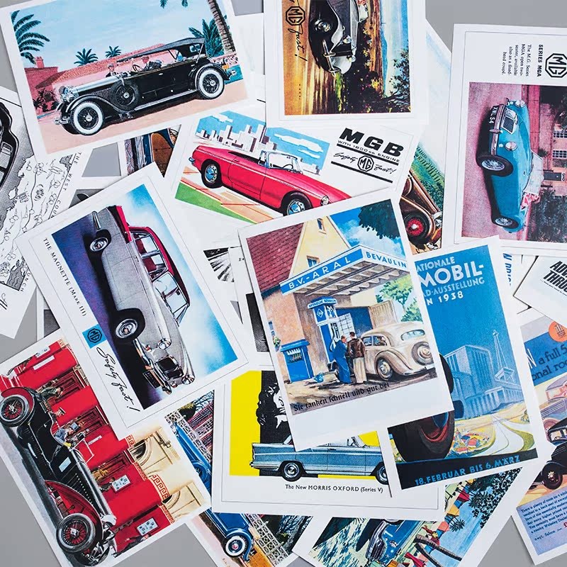 Junk journal Handbook Material Retro Nostalgic Classic Car Wall Decorative Card Sticker Photo Props 