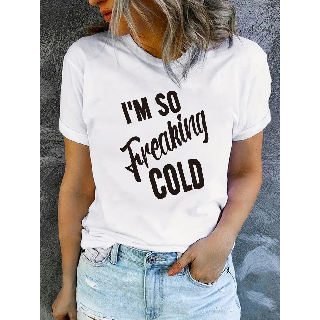 IMCOLD FREAKUUING แขนสั้นลําลองยุโรปอเมริกันพิมพ์รอบคอ 23 การค้าต่างประเทศใหม่ 2025 เสื้อยืดแฟชั่นขา