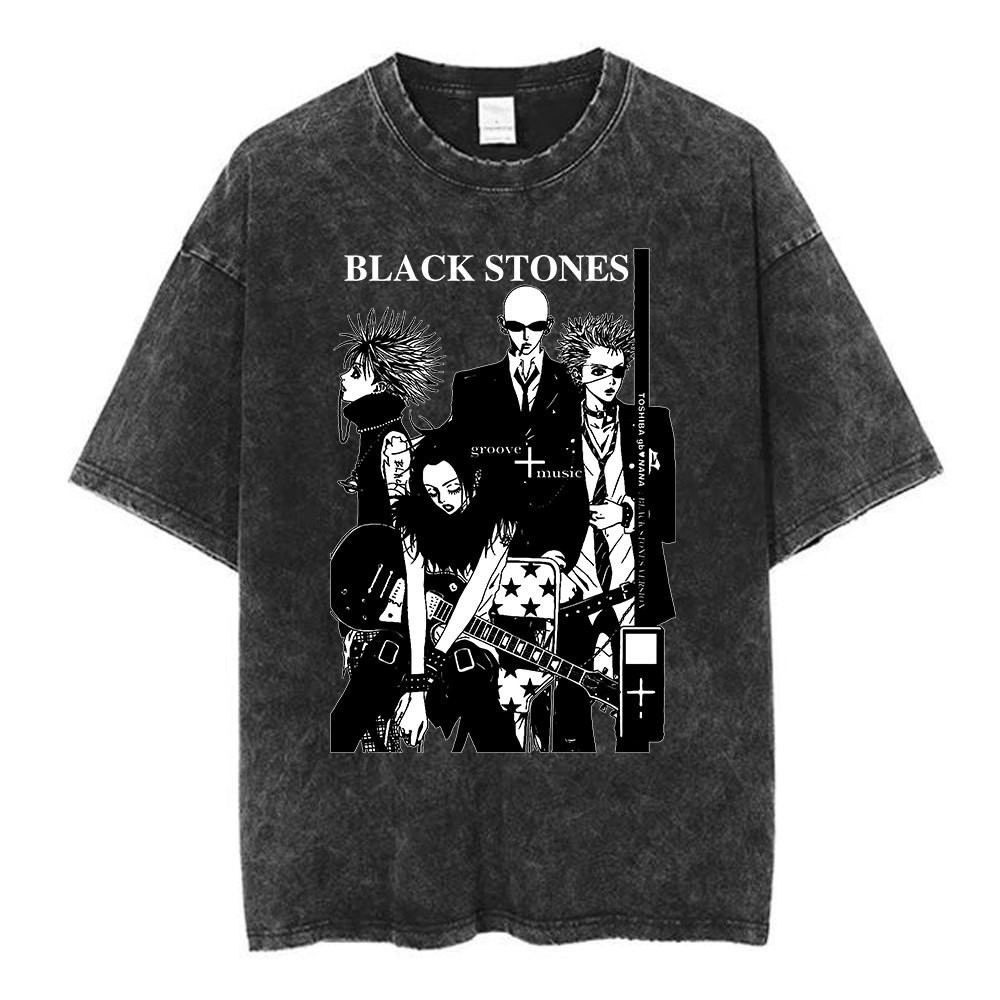 2025 ใหม่มังงะญี่ปุ่น Black Stones Band Nana Osaki Vintage Washed T UB4L