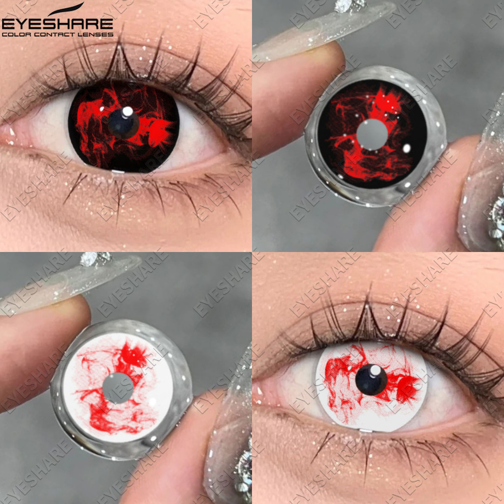 EYESHARE ขายร้อนคอสเพลย์เลนส์ 1 คู่ฮาโลวีนคอสเพลย์คอนแทคเลนส์สําหรับตาสีขาว/สีดํา/สีแดง 14.5 มม. เลนส์อ่อน