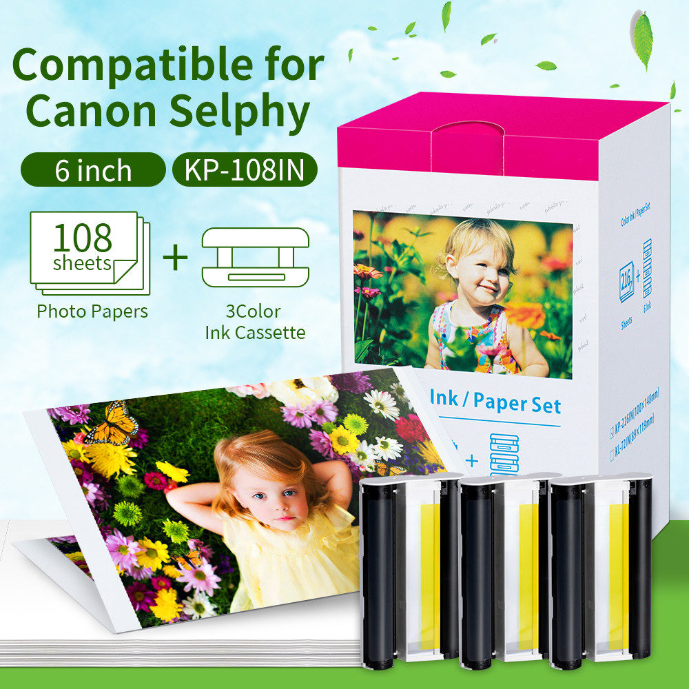 [KP-108IN] Ink Cassette Photo Paper Set เข้ากันได้กับเครื่องพิมพ์ภาพ Canon Selphy CP910 KP-36IN