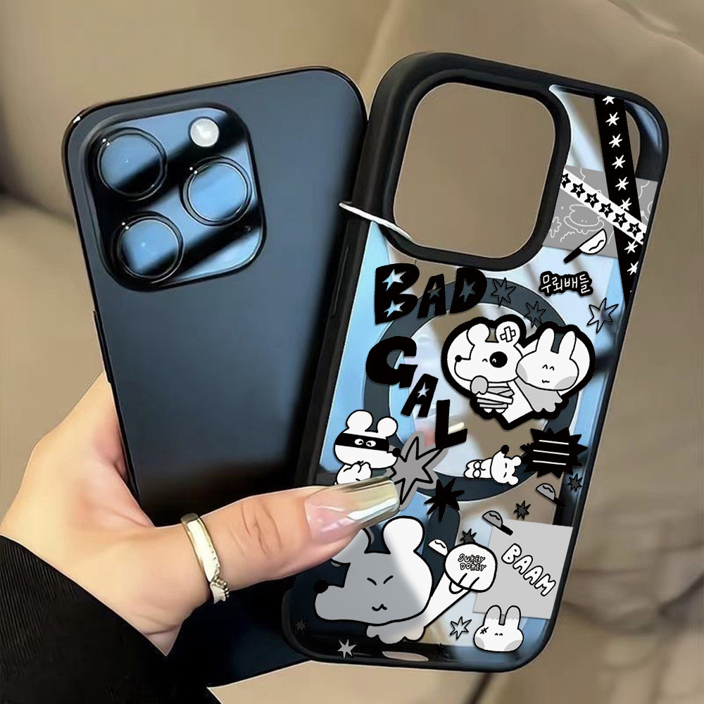 Magnetic เคสโทรศัพท์มือถือ For iPhone 13 11 17 pro max Case iPhone 11 15 16 pro max 14 12 pro max การ์ตูนอะคริลิคฝ้า