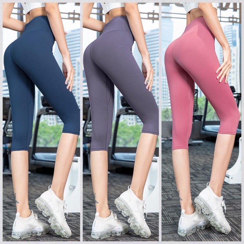 Kisworini_allshop เลกกิ้งกีฬาสําหรับผู้หญิง 7/8 สําหรับยิม โยคะ ฟิตเนส [MT7FK Plain]